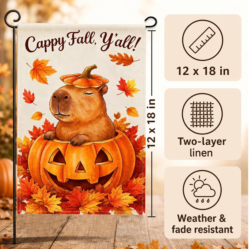 Capybara Fall Garden Flag Decor, Autumn Thanksgiving Fall Flags for