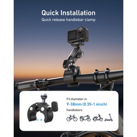 TELESIN Super Clamp Mount | Bike Mount for DJI Osmo 360/Action 5 Pro/Action 5/Action 4/ Pocket 3| Dual-Lock Magnetic Clips | 360°Rotation Ball Head | Fits 9-38mm Handlebar for Bike/Motorcycle