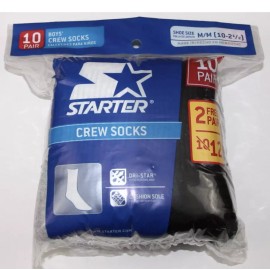 Starter Boy's Crew Socks STARTER 12-Pack Dri-Star Med. Shoe Size 10 to 2-1/2 Black/Gray