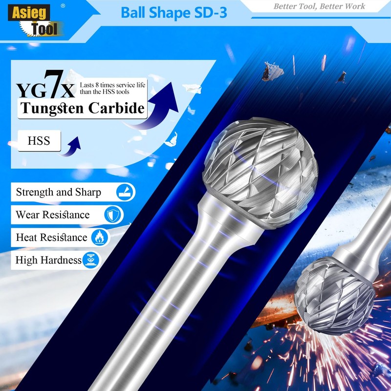 SD-3 Tungsten Carbide Burr Rotary File Ball Shape Double Cut