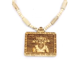 BRIJ HAAT Wooden Handmade Carving panch mukhi Hanuman ji Locket/pendant with Tulsi Kanthi Mala