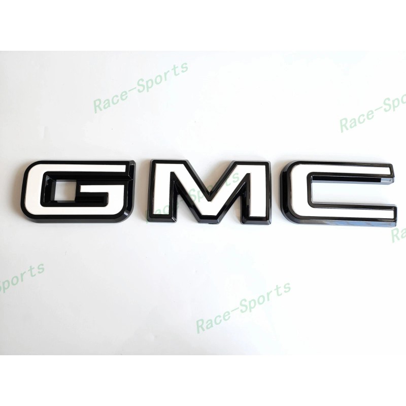 Auto GMC OVERLAY Front Rear Gloss Black White GMC Emblems