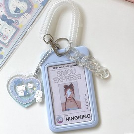 RUNRAYAY Blue Acrylic Kpop Photocard Holder with Hanger, Kawai Key Key Photo Protection Set Collection Student Card Box Transparent 3 Inch Idol Card (D)