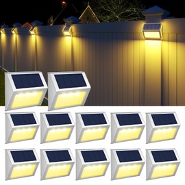 JSOT Solar Deck Lights -12 Pack Solar Fence Lights Waterproof Outdoor Light Fence Post Light for Outside Pool Garden Backyard Patio Yard Wall Stair Step, Warm Light