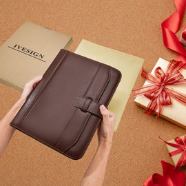 IVESIGN Padfolio Faux Leather Padfolio Folder Resume/Meeting/Legal Documents/A4 Writing Pad/Clipboard Folder Notepad Clip Boards Portfolio Organizer Business Portfolio for Men and Women Brown