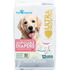 Paw Inspired Disposable Dog Diapers | Female Dog Diapers Ultra Protection | Diapers for Dogs in Heat, Excitable Urination, or Incontinence (12&144 Count) (X-Large (12 Count))