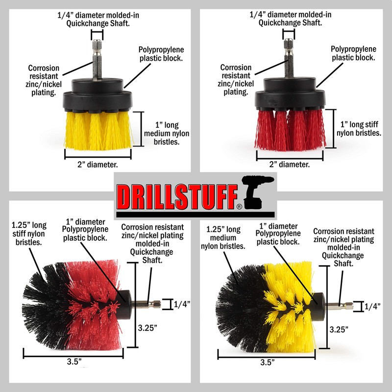 Cleaning Brush Attachments for Cordless Drill - Stiff Bristle Deck