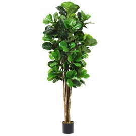 HOMGX 6ft Artificial Fiddle Leaf Fig Tree, Natural Ficus Lyrata Faux Plant in Pot with Moss, Fake Fig Tree for Office & Home Decor, Housewarming Gift