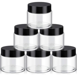 12 Pack Clear Plastic Storage Favor Jars Wide-Mouth Plastic Containers with Lids for Beauty Products (7 Ounce, Black)