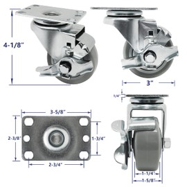 NINOSO 3inch Caster Wheels, Heavy Duty Locking Casters Set of 4 Swivel Wheels for Cart, Furniture,Workbench, 1000 LBS Total Capacity (4 Pack Plate Caster)