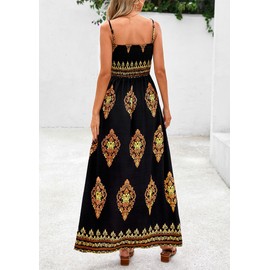 PRETTYGARDEN Summer Dress for Women 2025 Floral Sundress Spaghetti Strap Flowy Beach Vacation Boho Maxi Dresses (Black Floral,Medium)