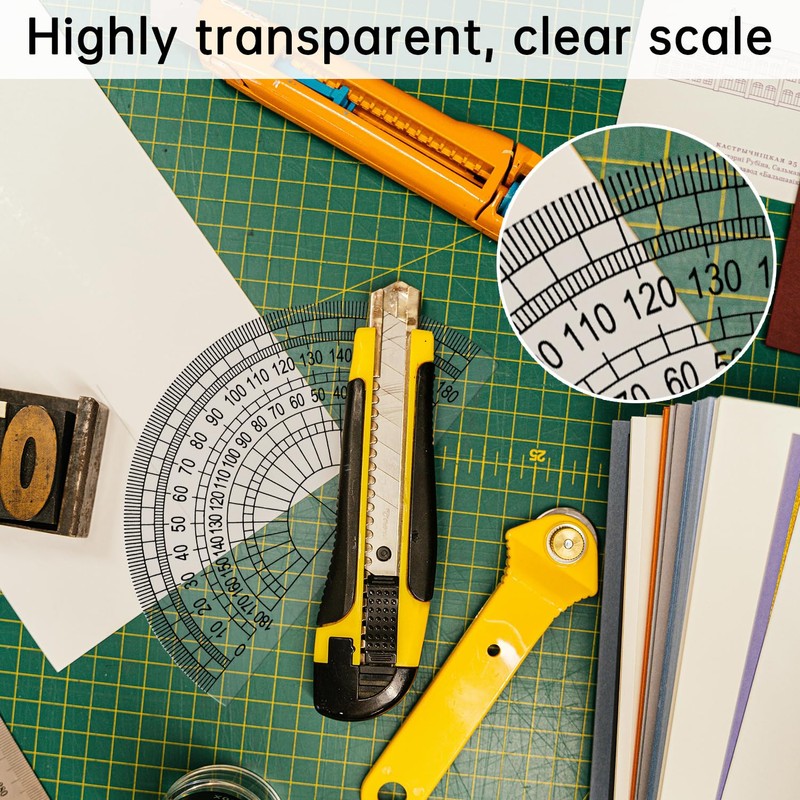 Tabanzhe Plastic Protractor-3PCS 180 Degrees Math Protractor 4 Inches Clear