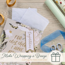 Christian Art Gifts Medium Portrait Inspirational Scripture Gift Bag, Tag & Wrapping Tissue Paper Set for Parents: For This Child We Have Prayed, Sturdy Satin Ribbon Handles, Cream Multicolor Floral