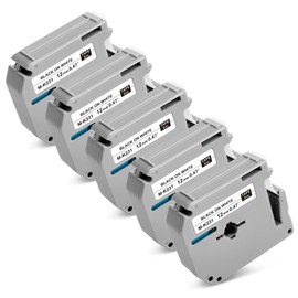 Meritom 5 x Compatible Brother P-touch Tapes MK231 Replacement for Brother MK231 M-K231 MK231S 12 mm Label Tape for Brother PT-90 PT-M95 PT-65 PT-60 PT-55 PT-70 PT-80, 12 mm x 8 m, Black on White