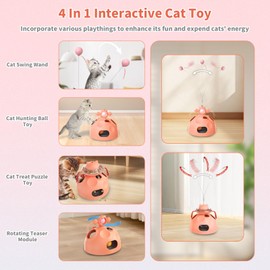 Crazydeer Interactive Cat Toy for Indoor Cats, 4-in-1 Modular Design with Cat Treats Puzzle Slow Feeder, Ambush Wand, Ball Maze & Spinning Ball | Kitten Enrichment Toys for Indoor