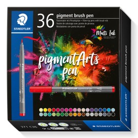 STAEDTLER 371 C36 Pigment Arts Brush Pen - Assorted Basic Colours (Pack of 36)