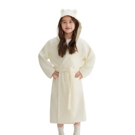 Kids Bathrobe, Soft Terry Coth Warm Fluffy Sleepwear for Boys Girls 2-9 Years, Cotton Hooded Towel Robes with Pockets Belted