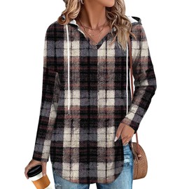Angerella Plaid Sweatshirt for Women Long Sleeve Oversized Hoodies 2025 Fashion Trendy Fall Winter Clothes Coffee XL