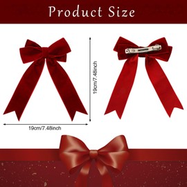 UHOMENY 2PCS Velvet Bow Hair Clip for Girls Vintage Hair Bows Hair Barrette Big Bow Long Ribbon Hair pins Black Red Velvet Bow Hair Accessories for Girls Women (Black)