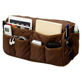 Sofa Armrest Organizer & Remote Control Holder, 14 Large Pockets, Waterproof Foldable Armchair Caddy (coffee)