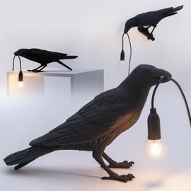 SCOMX Raven Table Lamp - Crow Desk Lamp - Vintage Resin Bird lamp - Birds Table Light for Bedside Bedroom Living Room Decor Black (Bulb Included) (Black)