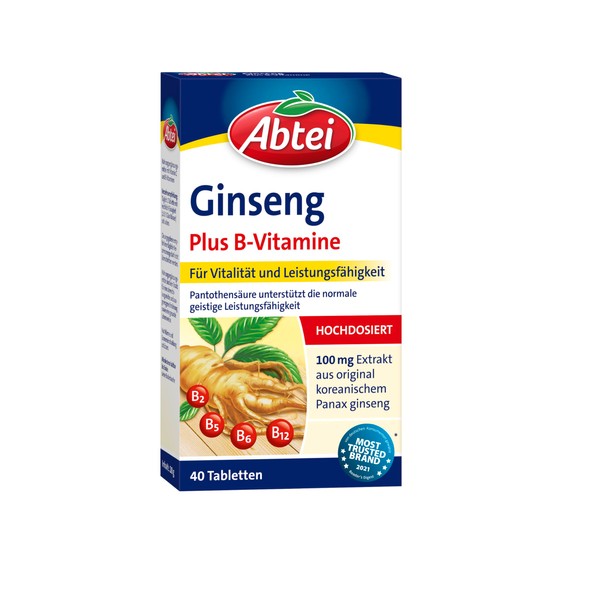 Abtei Ginseng Plus B and C Vitamins - High Dose - Dietary Supplement for Vitality and Performance - 1 x 40 Tablets