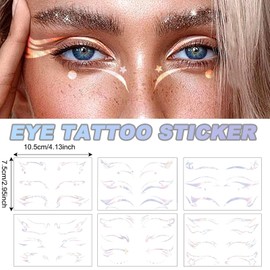 KASESSS 18 Pairs Eyeliner Temporary Tattoos, Glitter Eye Tattoo for Girls, Temporary Eye Make Up Tattoos, Bling Eyeliner Tattoos for Women, Birthday Party, Carnival, Party, Face Make-Up