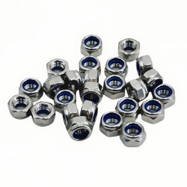 M8 x 1.25mm Nylon Insert Hex Lock Nuts, 304 Stainless Steel Locknuts,Silver Tone，25Pcs