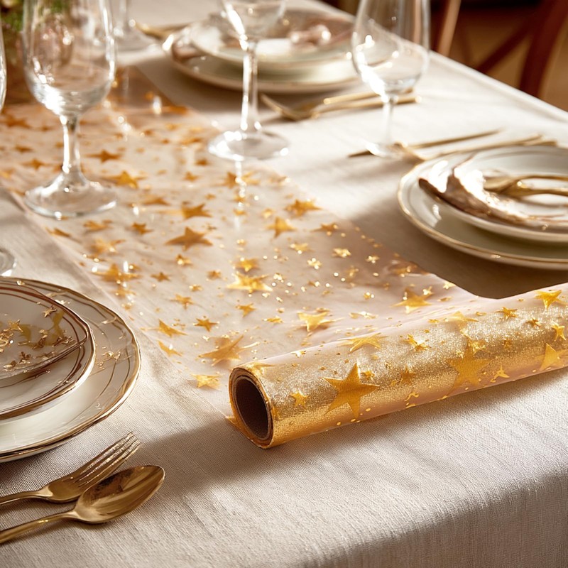 NALVXIN 11" W 108" L, 2 Rolls, Gold Star Decor