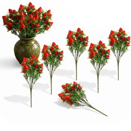 DOITOOL 6 Pcs Artificial Strawberry for Decor Fake Strawberry Plants Flowers Bouquet Faux Strawberries Stems Floral Picks for Vase Table Centerpiece, Home Kitchen DIY Floral Decorations