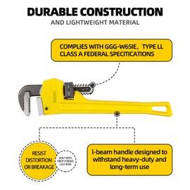 DOWELL 10” Pipe Wrench for Various Pipe Maintenance, Comfortable Grip Pipe Wrench Reliable and Durable Cast Steel Pipe Wrench for Long-Lasting Use
