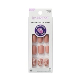 KISS imPRESS Press-On Manicure Fake Nails â€“ Kingdom, Short, Square, Pink, Easy Press On, Chip Proof, Smudge Proof, Waterproof, No Dry Time, Comforta