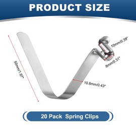 PATIKIL 10 x 8mm Kayak Paddle Snaps, 20 Pack Tent Pole Clips Steel V Shaped Single Pin Push Button Spring Clips Lock Tube Pole Clips for Camping Awning, Silver Tone, 50mm Long