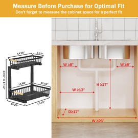 CARQSENG Under Sink Organizer Pull Out, 2 Tier Height-Adjustable (13.8-17in) Under Cabinet Organizer with Metal Frame, Slide Out Under Sink Storage for Kitchen Bathroom Organization Rack
