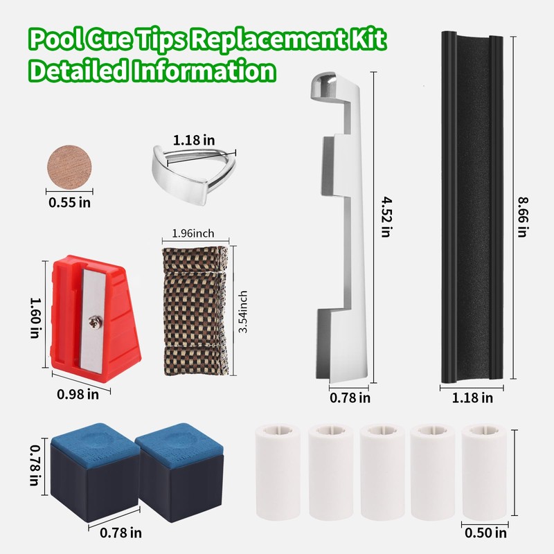 Vefungyan 39pcs Pool Cue Repair Kit: 2 Pool Cue Tip