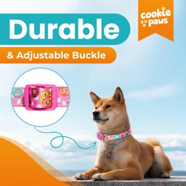 Cookie Paws Soft Neoprene Padded Dog Collar and Leash Set for Medium Dogs | Comfortable, Adjustable, Quick-Release, Durable, Breathable, Easy Clean, Cute, Fancy | Donut | Pink
