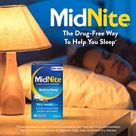 MidNite Volver al Sueño Dosis Baja, 1.5 mg de Melatonina Ayuda para Dormir, Sin Formación de Hábitos, Suplemento Dietético Herbal para Adultos, Sin Me