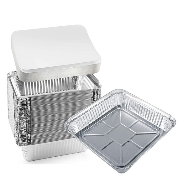 TBUY ROSE Aluminum Trays with Lids 9x9 for Serving Food Turkey Catering Disposable Aluminum Foil Pans for Baking Cakes, Bread, Meatloaf, Lasagna, 30 Pack Sliver 9x9x2