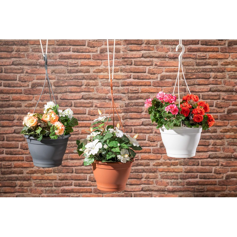 greemotion Lea Hanging Basket, Plastic Hanging Flower Pot in Anthracite,