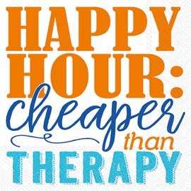 IHR Ideal Home Range Cocktail Napkins Disposable 3-Ply Paper Party Napkin Pack, 5" x 5", Cheaper Than Therapy, 20-Count