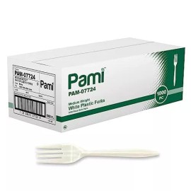 PAMI Medium Weight Disposable Plastic Forks 1000-Pack - Bulk White Plastic Silverwa