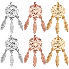 COGCHARGER 6 Pieces Dream Catcher Charms Woven Net Charm Pendants Web with Feather Pendant Mixed Color for Jewelry Necklace Bracelet Earring Making