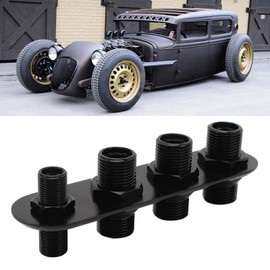 4 Ports AC Bulkhead, Air Conditioner Billet Aluminium Alloy Connector Universal 4 Ports Air Conditioning Bulkhead Replacement for Hot Rod Black