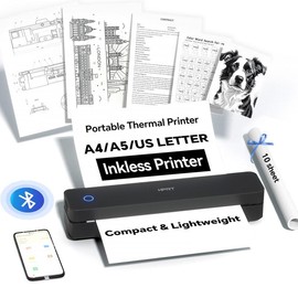 Inkless Portable Printer – Wireless Bluetooth Thermal Printer for Travel & Mobile Use, Compatible with iOS, Android, Laptop, Supports 8.5"x11" US Letter & A4 Paper, No Ink Needed – Ideal for Home & Office TikTokShopBacktoSchool:_White Printer(203DPI )+10 Sheets Paper
