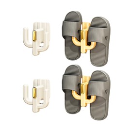 ROLUXENTIA 4 Pack Wall Mounted Shoe Rack - Premium Hanging Shoe Organizer Shelf with Sticky Hanging Mounts, Door Hooks for Slippers Keys Bags Storage - White & Yellow