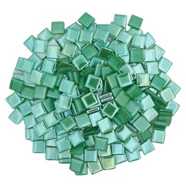 Yuvori Iridescent Square Glass Mosaic Tiles, 1.5 cm, 0.5 kg, DIY Picture Frames, Bathtubs, Coasters, Vases, Interior Decor (Green)