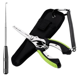 ZKFSIE 4-Piece Fishing Pliers Set, Stainless Steel Fishing Multi Tool with Hook Remover and Scissors, Includes Nylon Bag and Lanyard for Sea Fishing, Fly Fishing and Ice Fishing