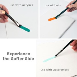 Black Swan Synthetic Red Sable Paint Brushes -Angular Size # 10 - Set of 3 - Professional Quality Long Handle Paint Brushes for Oil, Heavy Body Media and Acrylic - Artists of All Levels