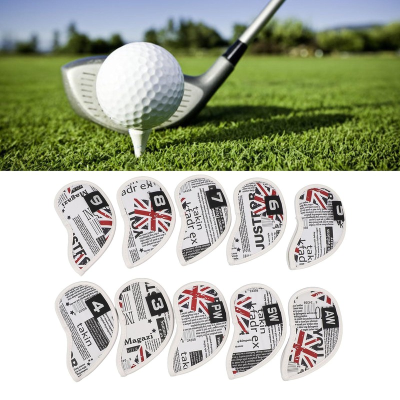 10 Pcs PU Leather Club Protective Iron Headcover, Deluxe Interior