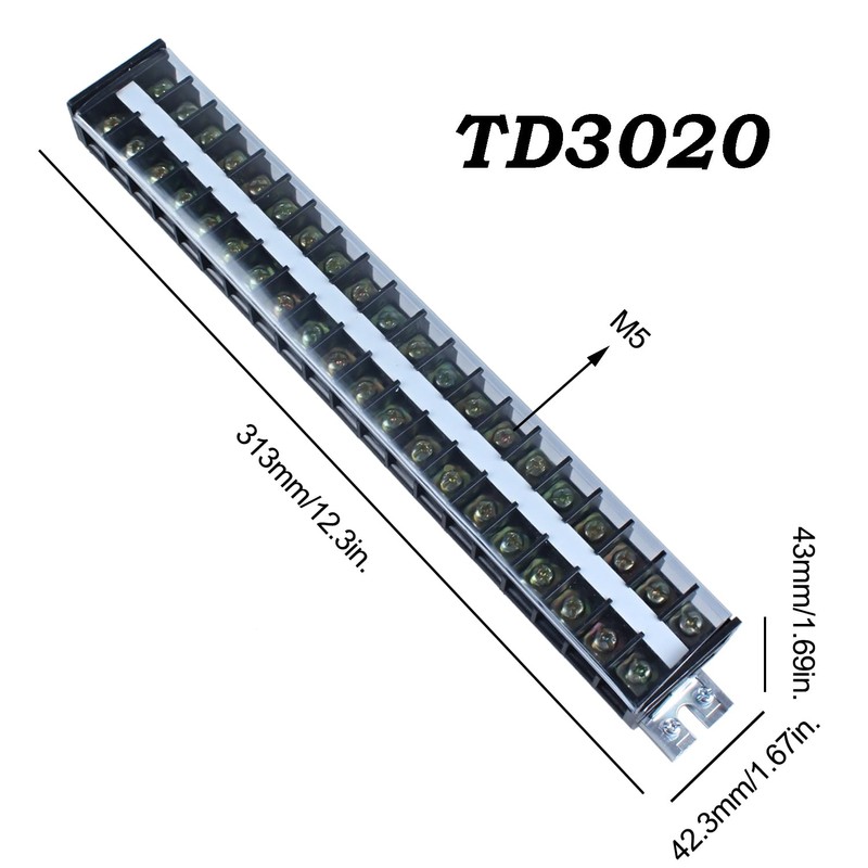 DIANQI 1Pack Terminal Block, 30A 20 Positions Dual Row Screw